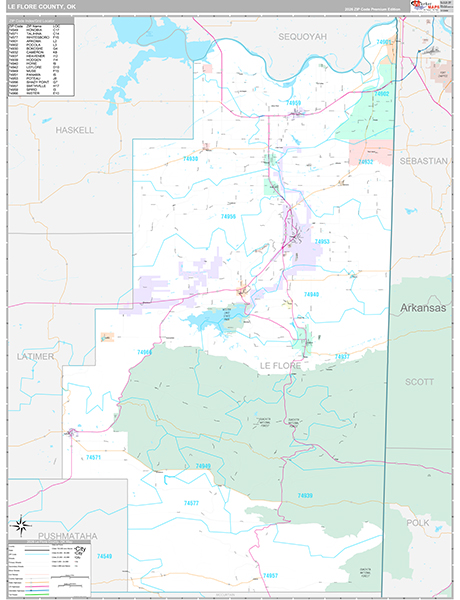 Le Flore County, OK Zip Code Map